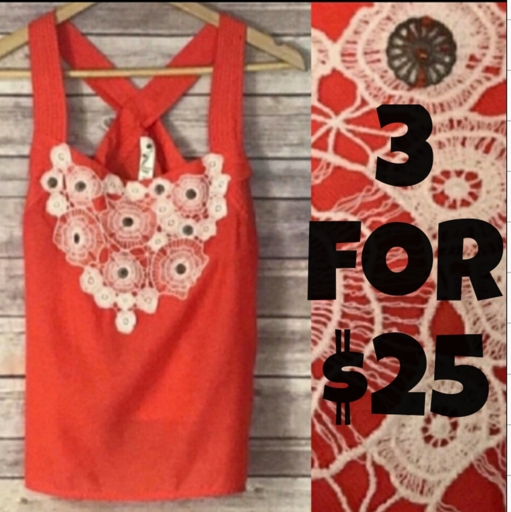Anthropologie Floreat Orange Crochet Top 2
